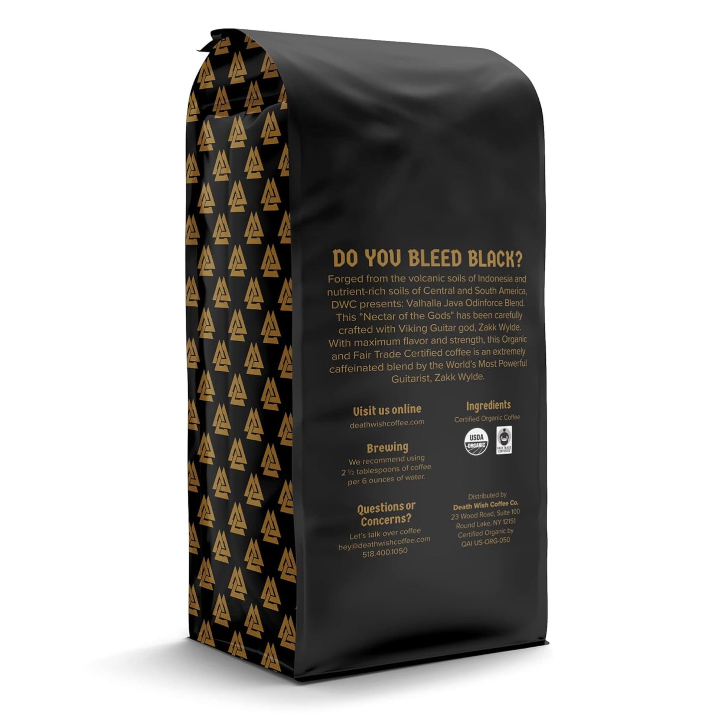 Death Wish Coffee, Valhalla Java Odinforce Blend - Whole Bean Dark Roast - Extra Kick of Caffeine - Arabica & Robusta Beans - 12 Ounce (Pack of 2)