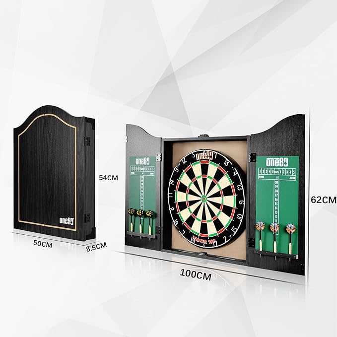 All-in-One Dartgame Center with Self-Healing Sisal/Double-Sided Dartboard & Multifunctional Cabinet 6 Steeltip Darts and Mounting Kit Included
