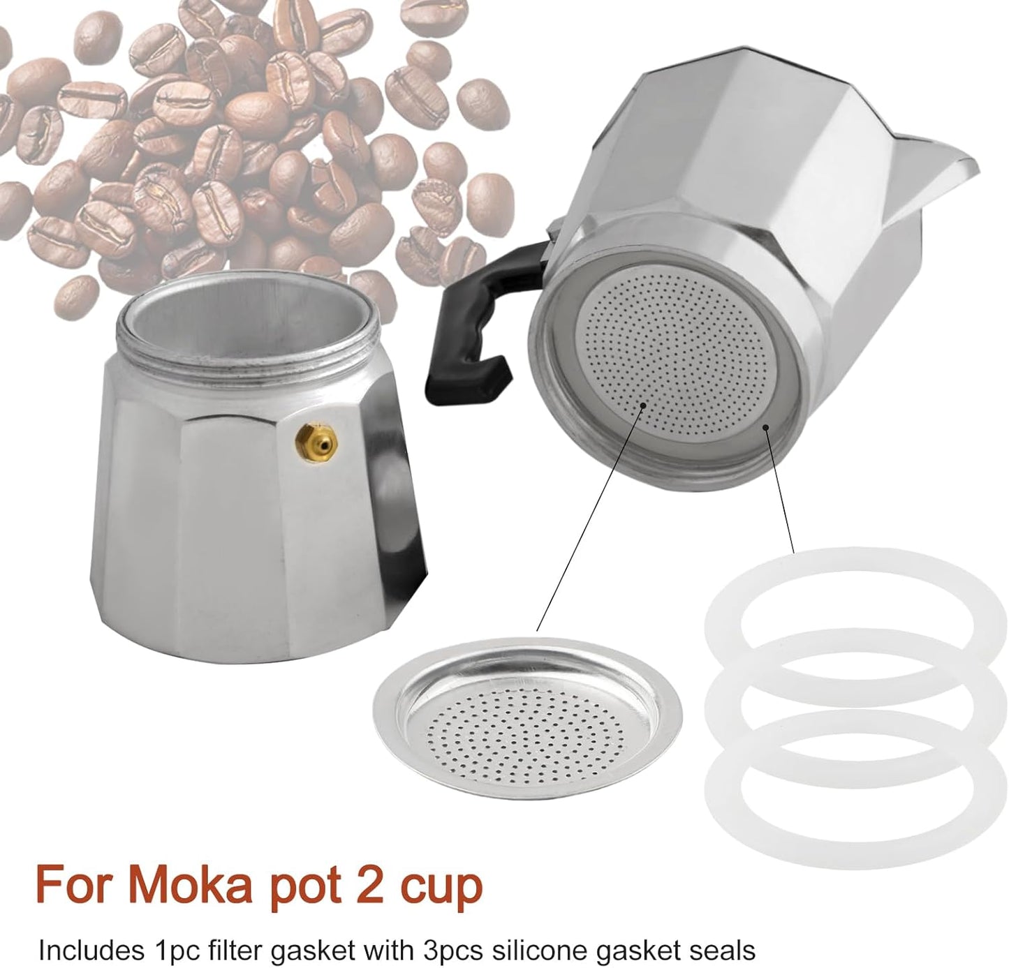 2/3/6/9/12 Cup Gasket & Filter For Stovetop Espresso Coffee Makers, Rubber Seal For Stove Top Coffee Maker Moka Pot, Silicone Gasket Seals, Espresso Machine Replacement Parts(2 cup)