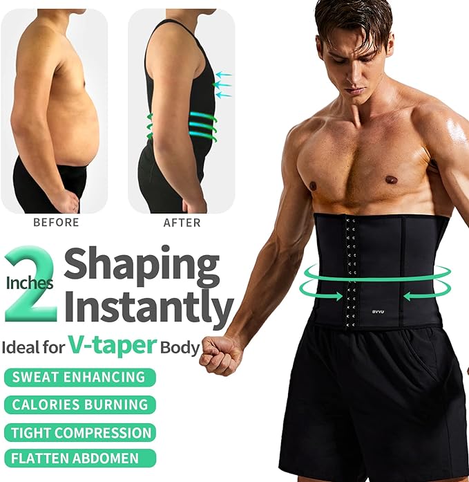 BVVU Waist Trainer for Men Waist Trimmer Tummy Control Sauna Sweat Belt Stomach Wrap Lower Belly Fat Back Support