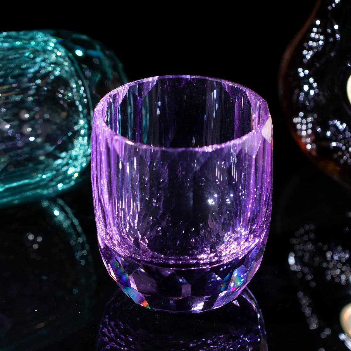 KAMMAK Crystal Whiskey Glasses Set of 2, 7oz Old Fashioned Glasses Stemless, Hand Blown Colored Cocktail Glasses, Engagement Gifts for Couples, Women, Men