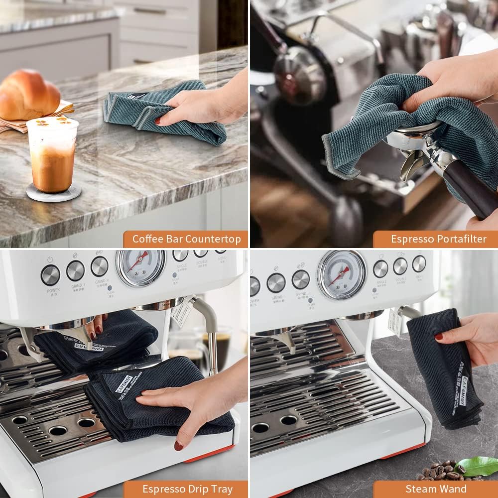 CAFEMASY Barista Towels Espresso Bar Accessories 4 Pack Soft Absorbent Non-Abrasive Micro Cleaning Cloth for Barista to Clean Steam Wand Coffee or Espresso Machine
