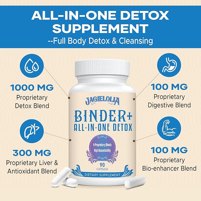 All-In-One Detox Binder Supplement 1500 MG - High Bioavailability, Liver Gut Detox Cleanse with Activated Charcoal, Zeolite & Bentonite Clay for Toxins, Liver, Digestive, 270 Vegan Capsules