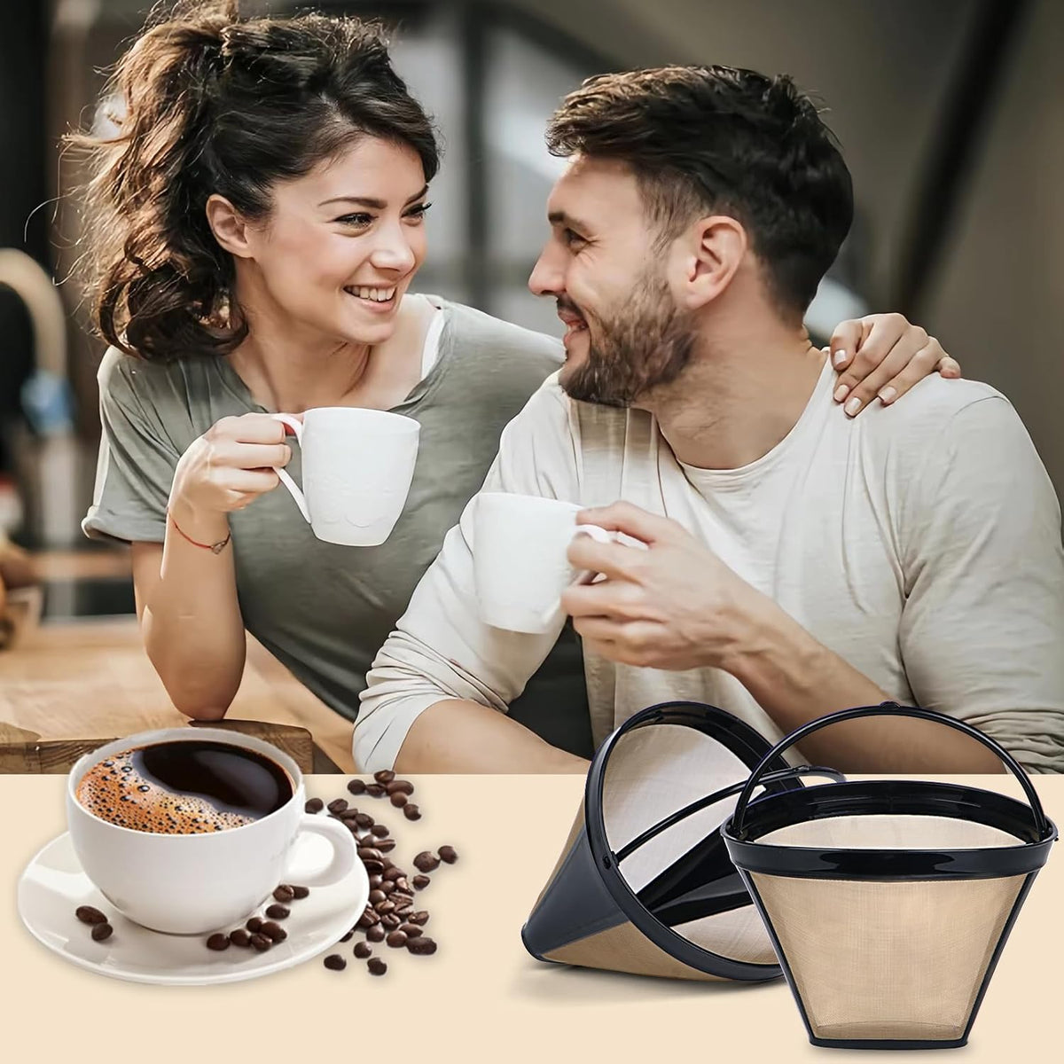 Reusable Coffee Filters for Ninja Coffee Filter, Permanent Coffee Filter 4, Used for Replacing the Ninja Coffee Bar Brewer, 4 Cone Permanent Coffee Filter, 2Pcs