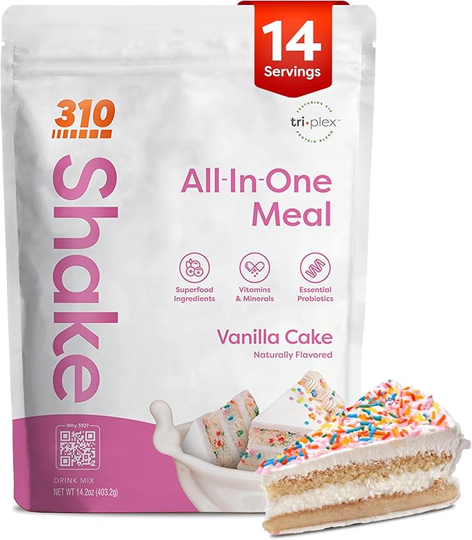 310 Nutrition All-In-One Meal Replacement Shake Powder - Plant-Based Protein Smoothie Blend w/High Fiber, Probiotics & Adaptogens - Low Carb, Vegan, Keto & Paleo Friendly - Vanilla Cake - 14 Srv