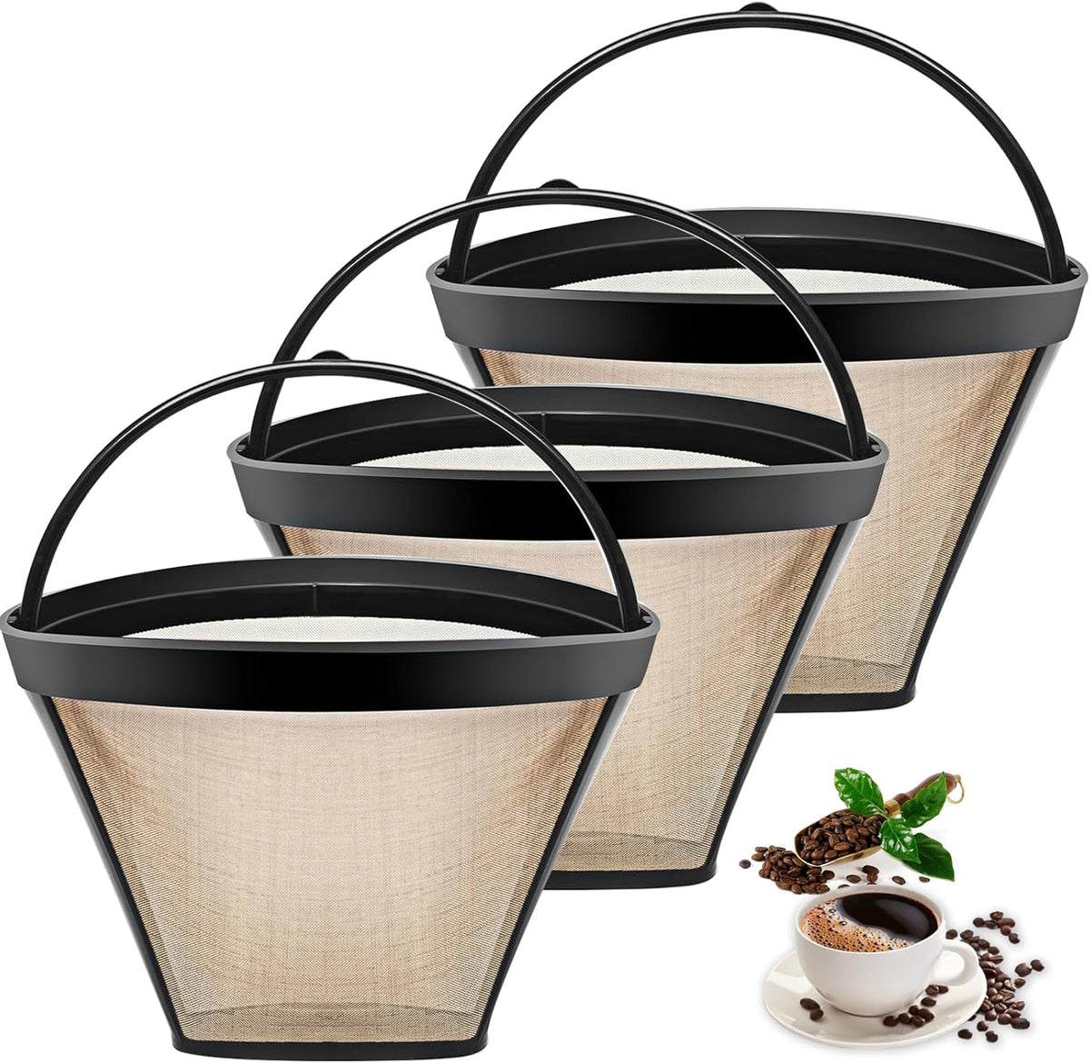 Reusable Coffee Filters Suitable for Ninja Coffee Maker, 3Pcs Cone Coffee Filters 4, Which Can Be Used to Replace the Cuisinart Coffee Maker Filter 4