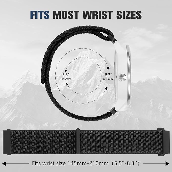 18mm 20mm 22mm Hook and Loop Watch Band Compatible with Garmin Vivoactive 5/ Vivoactive 6/ Vivoactive 3, Soft Nylon Breathable Sport Strap for Venu 2S/ Venu3S/ Forerunner 265s,Venu 3/ Venu 2 Men Women
