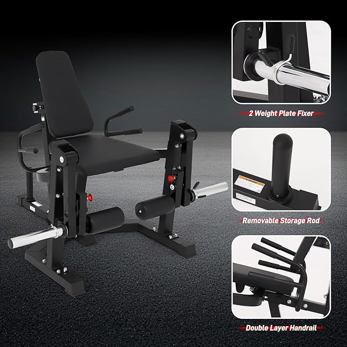 3 in 1 Leg Extension & Curl Machine, Separation Single Leg Extension, Stand Leg Curl, Leg Workout, Adjustable Bench, Plate Storage Rod, Compatible with 1'' & 2'' Weight Plates