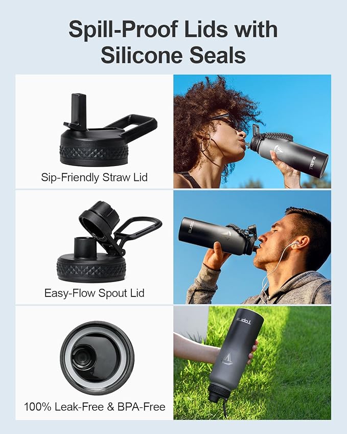 40oz Insulated Water Bottle,Stainless Steel Vacuum Water Bottle, BPA-Free & Leakproof -with Paracord Handle,Strap,Straw Spout Lids,Large Water Jug for Gym Sports