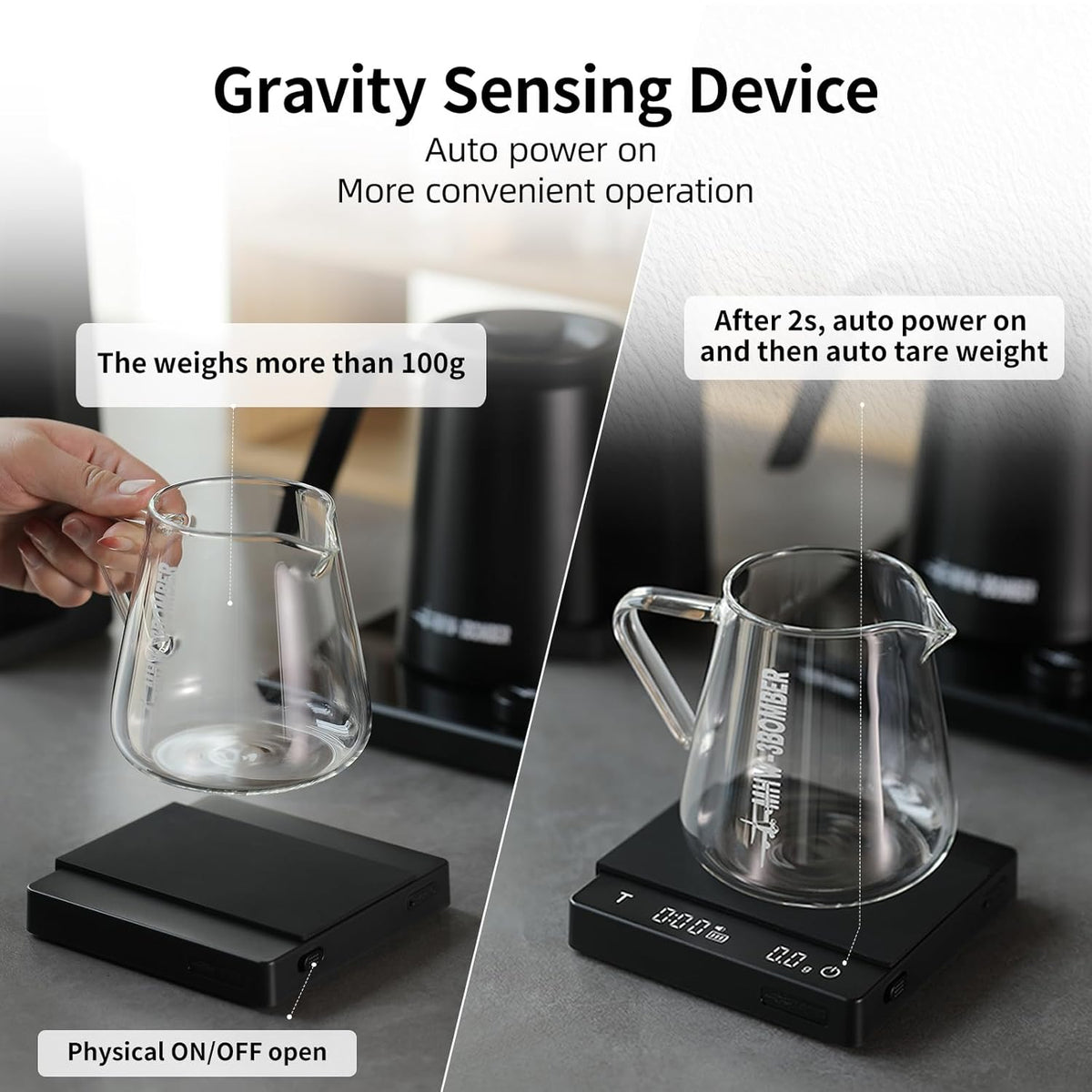 MHW-3BOMEBR Espresso Scale with Auto Timer, Rechargeable Coffee Scale for Barista, 0.1g High Precision Digital Coffee Bean Weight Scales, 0.3-2kg, Solid-liquid Detection, Auto Peeling,White ES6028W-OS