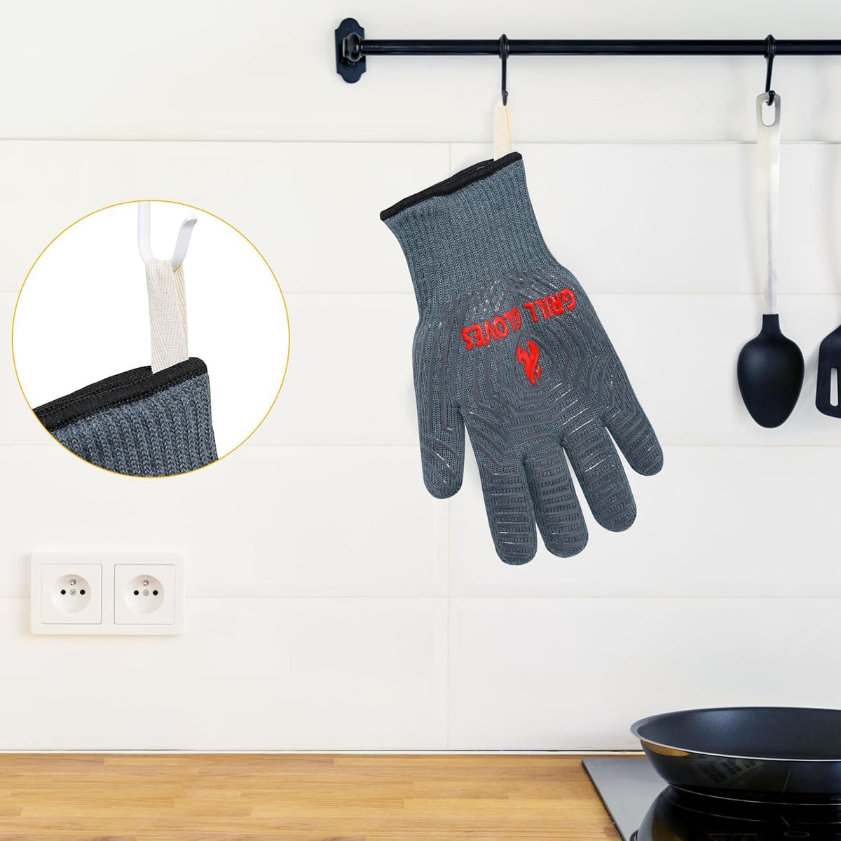 QUWIN BBQ Gloves, Oven Gloves 1472℉ Extreme Heat Resistant, Grilling Gloves Silicone Non-Slip Oven Mitts, Kitchen Gloves for BBQ, Grilling, Cooking, Baking-1 Pair… (Grey, One Size(Long Cuff))