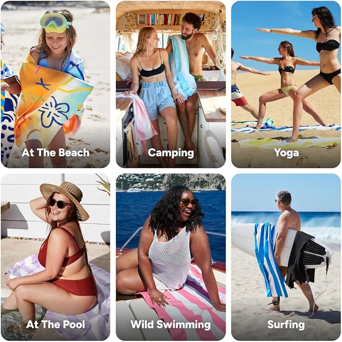 Dock & Bay Beach Towel - Quick Dry, Sand Free - Compact, Lightweight - 100% Recycled - Includes Bag - Sand to Streets - Large (160x90cm, 63x35)