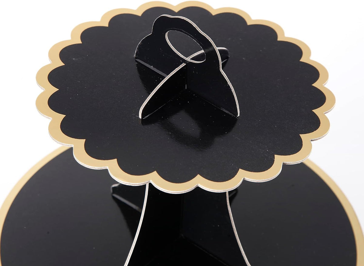3-Tier Cupcake Stand, Lace Trim Cake Stand holder, Tiered DIY Cupcake Stand Tower for Dessert Table Displays, Birthday Theme Party Favors Decoration, Floral Tea Party, 12" W x 12.8" H, Black