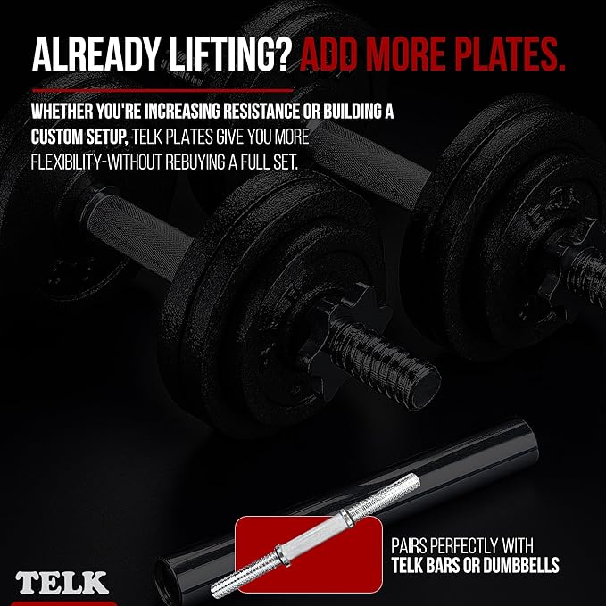TELK – Adjustable Dumbbell Set – Home Gym Weight Set with Baked Enamel Cast Iron Plates – Space-Saving Free Weights for Strength Training