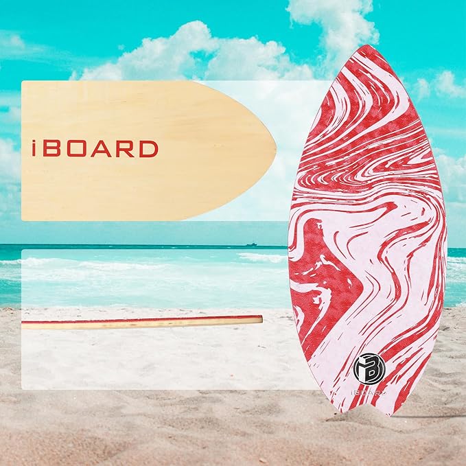 36” Skipper Skimboard with High Gloss Coat Wooden Skim Boards for Beginners, Teenagers and Adults Beach Skimboard 3 Color Traction Pad to Choose