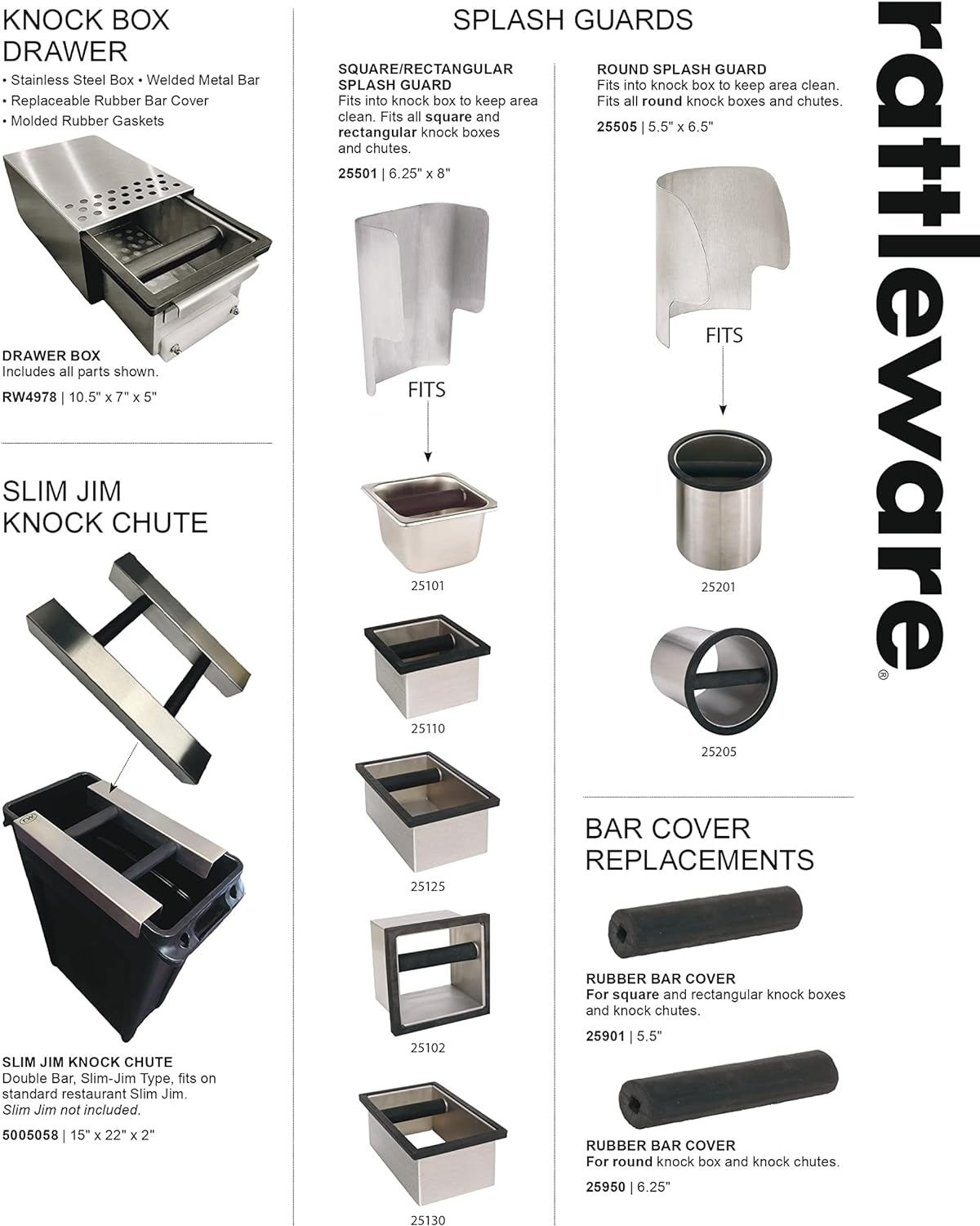 Rattleware Stainless Steel Knock Box – Heavy-Duty Espresso Puck Disposal Bin with Welded Rubber Bar – Perfect for Coffee Bar Accessories, Cafe, Restaurant, or Home Use (9.25" x 5.5" x 4")