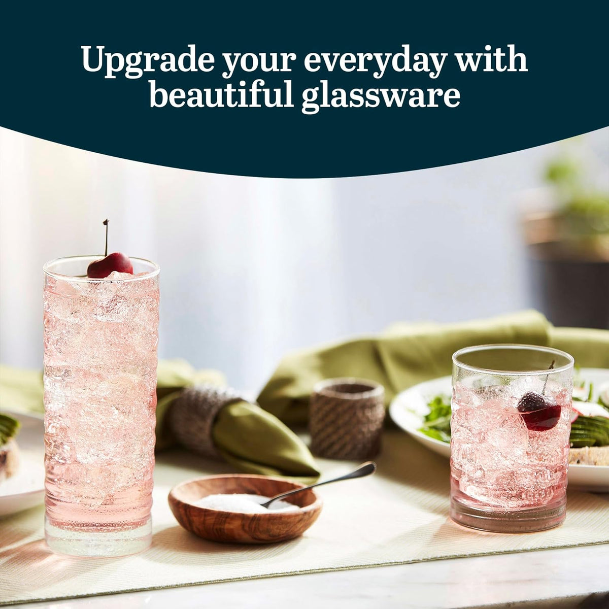 Libbey Pueblo Tumbler and Rocks Glass Set, Wavy and Groovy Drinking Glasses Set, Dishwasher Safe Glasses Drinking Set of 16 for Everyday Family Meals