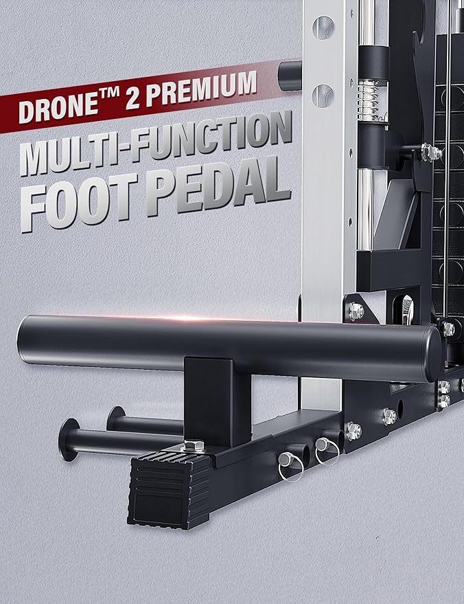 Major Fitness Smith△ Machine Drone2 Premium, All-in-One Home Gym Squat Rack with Aluminum Pulley Set , Weight Bar, Dual LAT Pull-Down Systems & Cable Crossover Machine for Full-Body Workouts