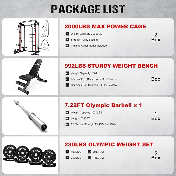 Power Cage, 2000LBS Multi-Function C21 Power Rack with Dual Pulley Cable Crossover System, All-in-One Squat Rack with More Training Attachments