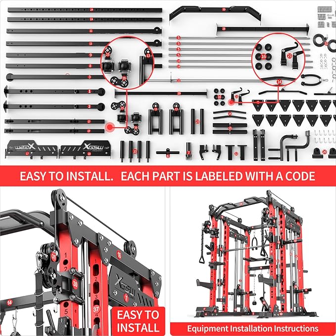Power Cage,1600lbs Multi-Function Power Rack with Adjustable Cable Crossover System and More Training Attachment, Weight Cage for Home Gym