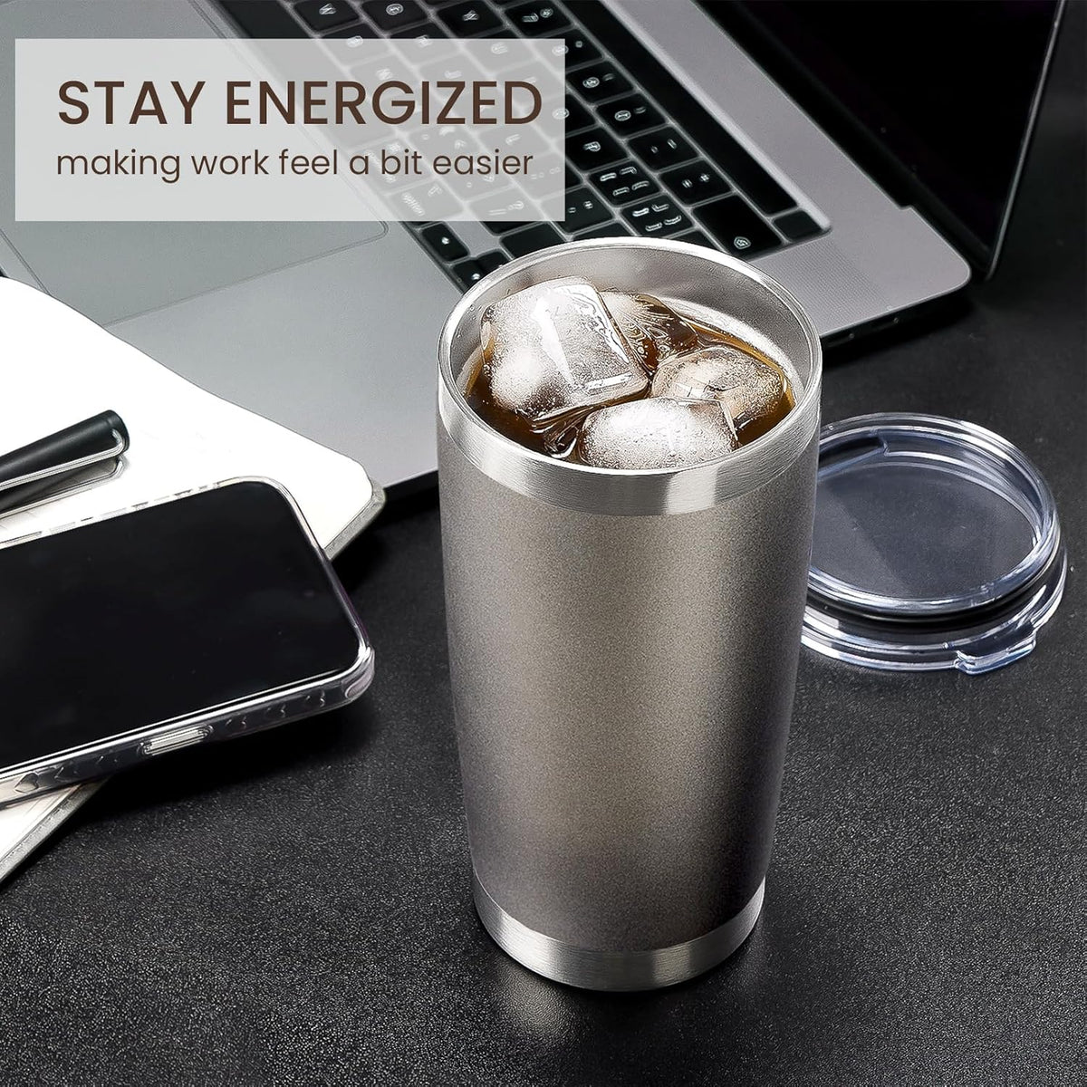 MEWAY 20oz Tumbler 8 Pack Double Wall Vacuum Insulated Travel Mug Bulk, Stainless Steel Tumblers with Lid and Straw, Durable Powder Coated Coffee Cups for Cold & Hot Drinks (Cold Gray, 8)