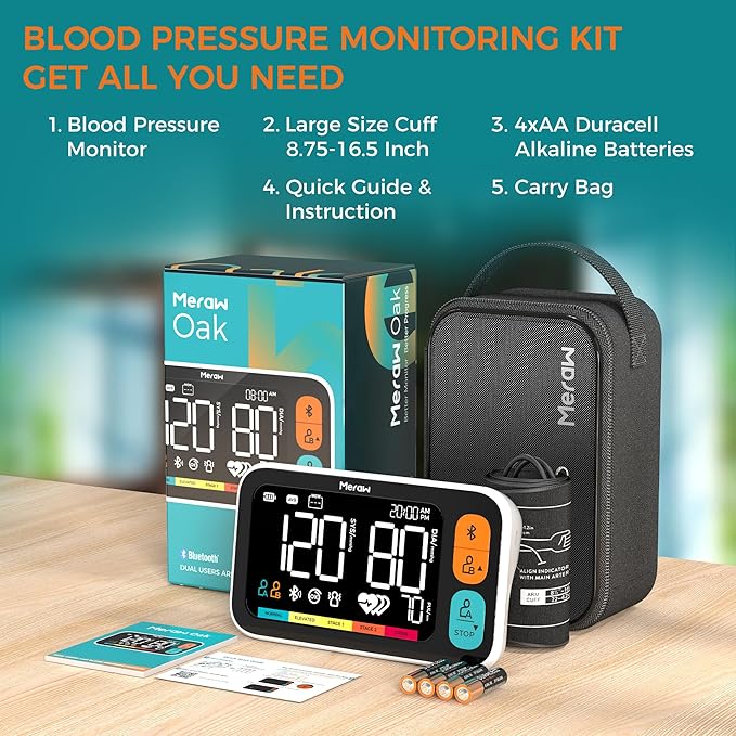 Blood Pressure Cuff Automatic Arm, Blood Pressure Monitor Home Use, Blood Pressure Machine Large Arm 8.6-16.5" Dual Users Bluetooth APP High Accuracy Irregular Heartbeat Monitoring Bag