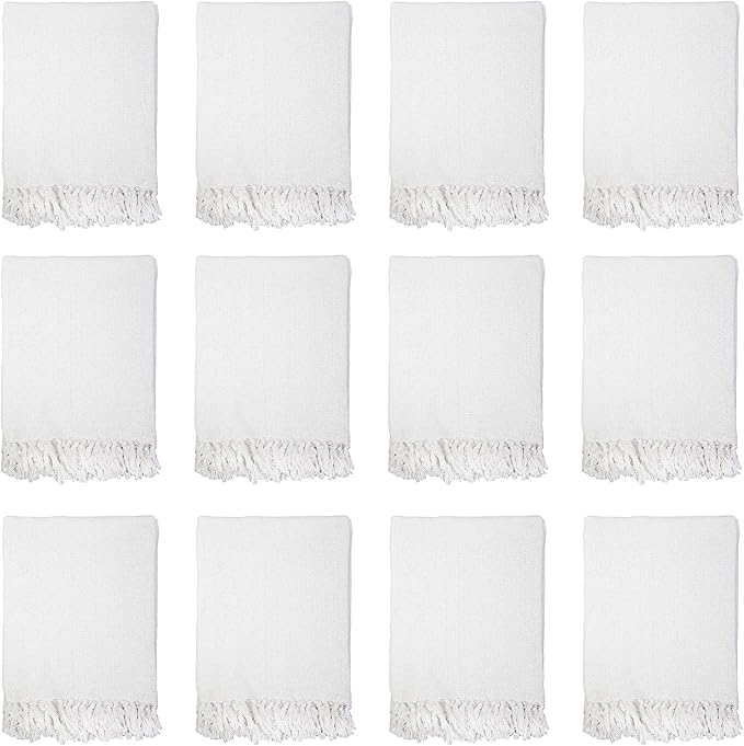 Arkwright Common Ground Bulk Blankets - Pack of 12 - Reversible 100% Cotton All Season Lightweight Couch Bed Throws for Wedding Guests, Travel, and Outdoor Events, 50 x 70 in, White