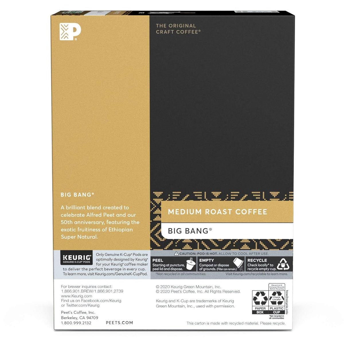 Peet's Coffee K-Cup Coffee Pods for Keurig Brewers, Medium Roast, Pods, Big Bang, 22 Count (Pack of 2)