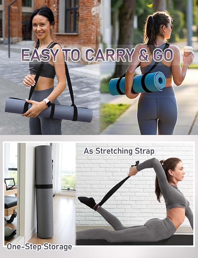 MRZZATA Yoga Mat Carrier Strap - Adjustable Thick and Wide Strap for Carrying Mat or Stretching, Black