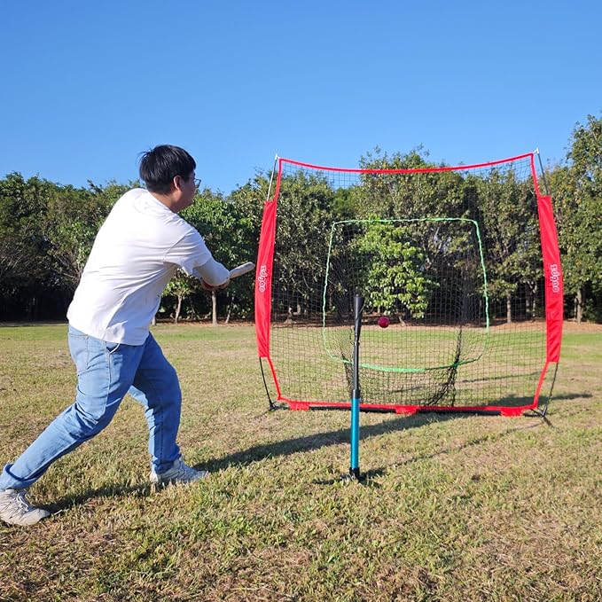 Baseball&Softball Tee,Batting Tee,Adjustable Height:25-37 inches，2 Flexible Top Rubber,X-Style Foldable&Heavy-Duty Base and Carrying Bag for Easy Store&Carrying