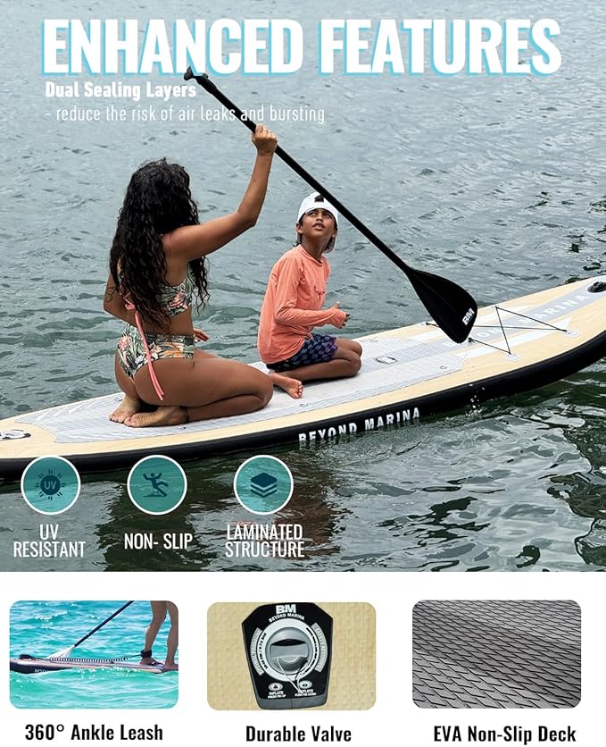 BM Paddle Board Inflatable Stand Up Paddle Board, SUP Paddleboard for Adult, Premium Accessories | Non-Slip EVA Deck & Foam Handles, Camera Mount, Double Action Pump, 85L Travel Backpack