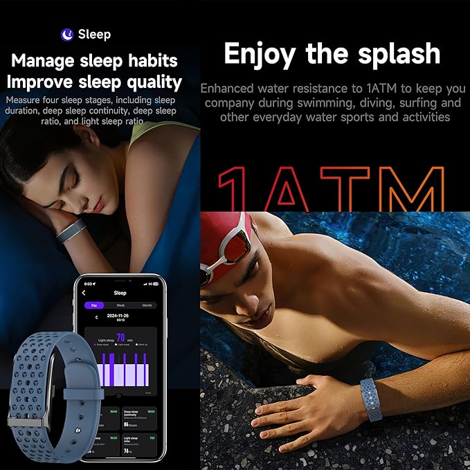 ZPIMY Wearable Health, Fitness & Activity Tracker, 5ATM Waterproof Mens Smartwatch, Call Reminder，Fitness Tracker for Android iPhones, SpO2，Heart Rate Tracking， Sleep Monitoring, 2 Straps (Black)