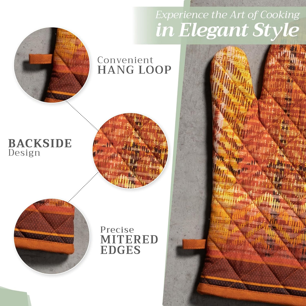 Maison d' Hermine Oven Gloves 100% Cotton Oven Mitt 7" x 13" with Loop Heat Resistant, BBQ, Cooking Gloves, Baking, Grilling, Kitchen, Handling Hot Pans (Pack of 1, Thanksgiving Tartan)