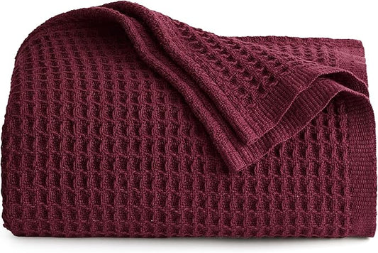 Bedsure 100% Cotton Blanket Twin XL Size for College Dorm - Breathable and Soft, Waffle Weave Twin Blanket for Summer, Dorm Room Essentials, Red, 66x90 inches