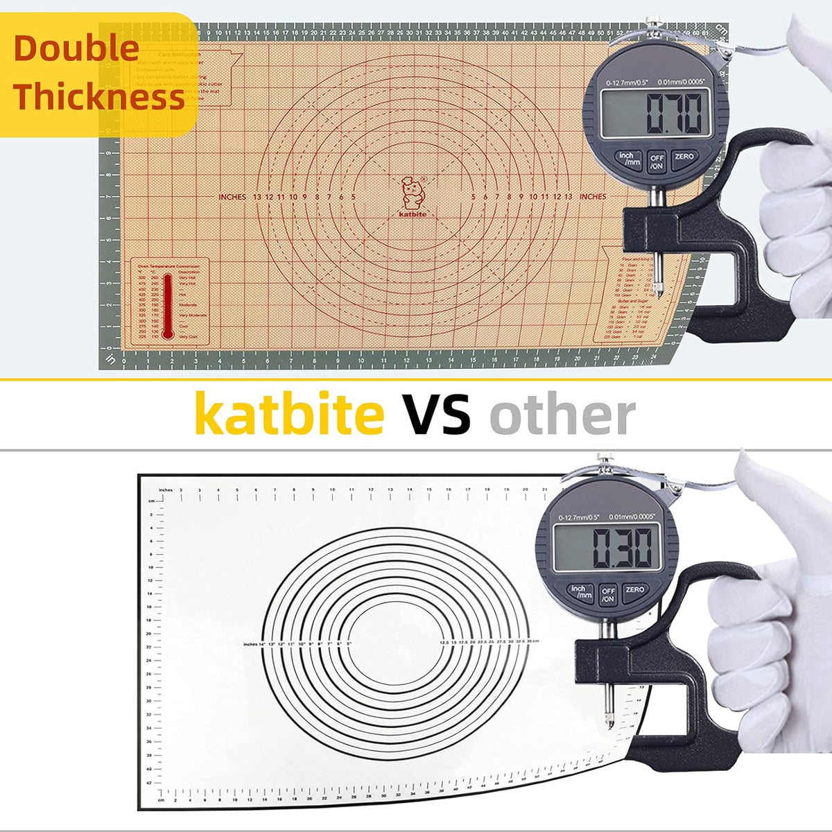 katbite Silicone Pastry Mat Non Stick, Silicone Baking Mat 26" x 16" with Measurement, Non-Slip Dough Rolling Mat for Counter, Oven Liner, Pie Crust, Reusable Fondant Mat Extra Thick