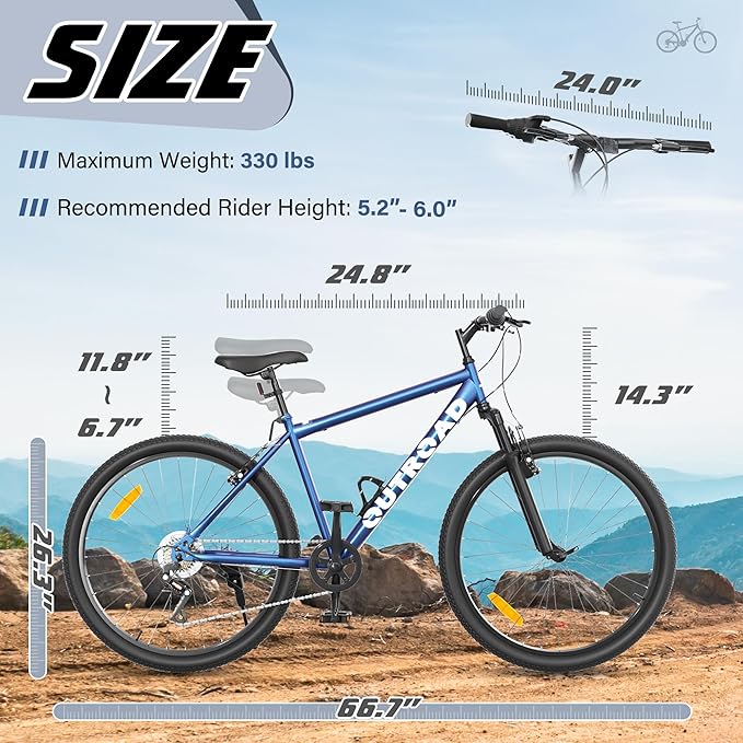 Betterland 26 Inch Mountain Bike, 7/21Speed Adult Bicycle with Dual V Brakes,Front Suspension, High Carbon Steel Frame, with Adjustable Ergonomic Seat Bicycle
