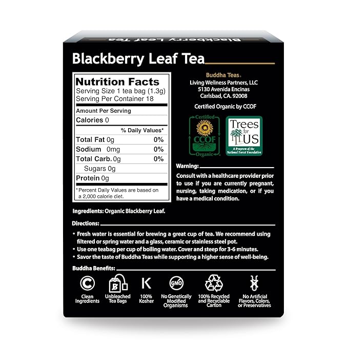 Buddha Teas Organic Blackberry Leaf Tea - OU Kosher, USDA Organic, CCOF Organic, 18 Bleach-Free Tea Bag