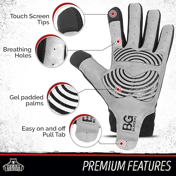 Bear Grips Weight Lifting Gloves for Men & Women | Half Finger Lifting Gloves | Full Finger Workout Gloves for Men | No Finger Exercise Gloves l Compression Weightlifting Gloves | Gym Gloves for Men