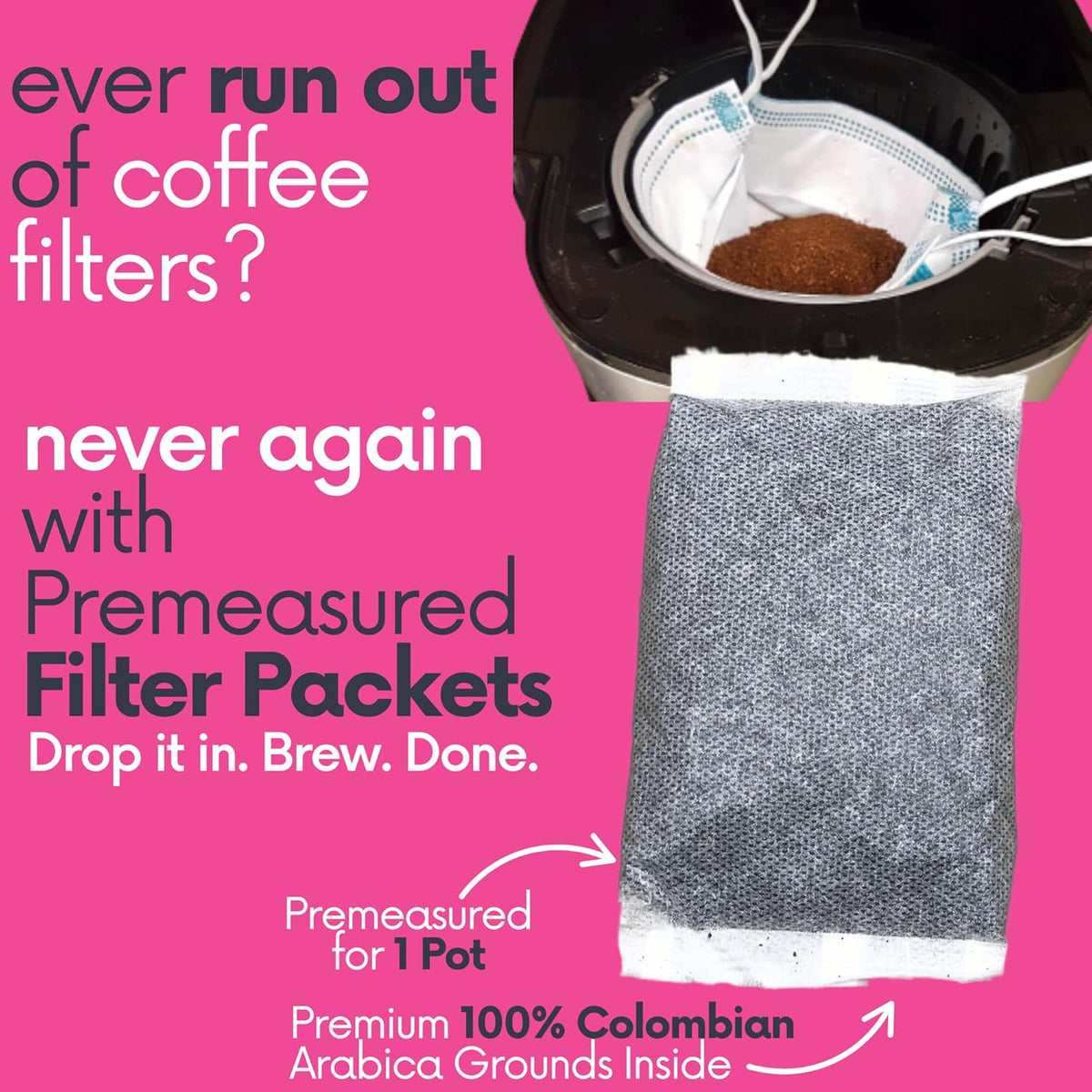 Ground Flavored Coffee In Filter Packs | Medium Roast Low Acid Mold Free Pouches | Sampler Packets | Sweet Cream Jamaican Me Crazy Gourmet Powder Bags for 10-12 Cup Drip Maker | Highest Rated Individual Premeasured Coffee