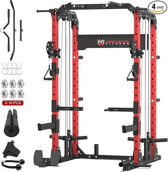Power Rack for Home Gym – 2000LB Capacity Multifunction Squat Rack with Cable Crossover, Includes 16 Professional attachments for Home Gym Strength Training, P63 Rampage