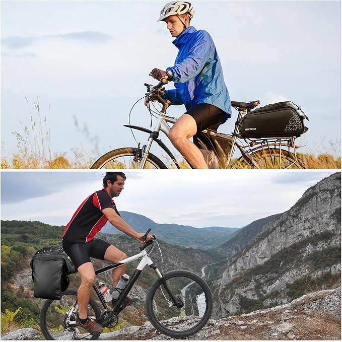 Bike Rear Rack Bag,20L PVC Waterproof Bike Trunk Bag for Road and Mountain Bikes,Multifunctional Bicycle Rear Seat Bag with Rain Cover Bike Saddle Bag for Cycling Trip (Black)