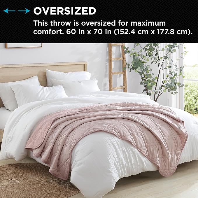 Brookstone Cooling Comfort Throw Blankets for Sleeping - Innovative Cooling Dual-Sided Throw - Oversized Cool Blanket for Hot Sleepers - Nylon and Polyethylene Blanket - Rose Smoke