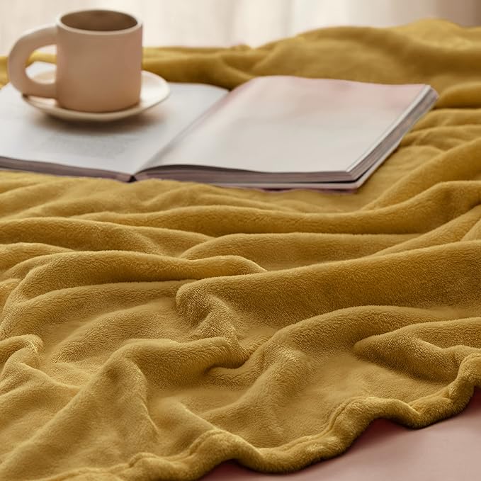 Bedsure Fleece Throw XL Blanket Yellow - 300GSM Soft Lightweight Plush Cozy Blankets for Bed, Sofa, Couch, Travel, Camping, 50x70 inches