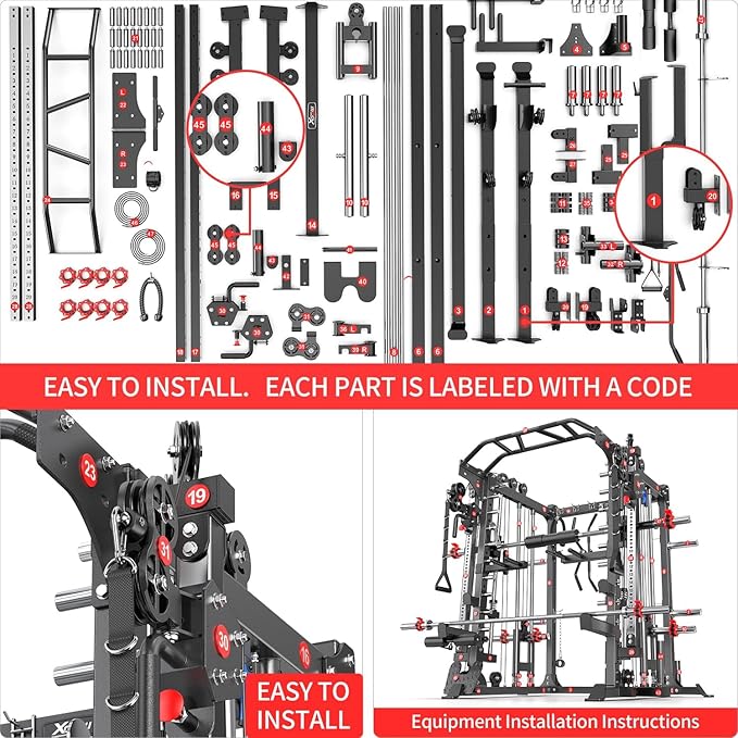 Smith Machine Power Rack Multifunctional Power Cage Deep Squat Rack Cable Crossover System Selectable More Training Attachment for Garage & Home Gym
