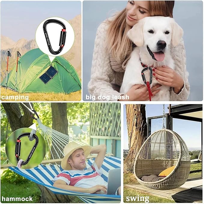 Auto Locking Carabiner Heavy Duty Carabiner 25kN UIAA Certified Climbing Carabiner Climbing Equipment Safety Carabiners for Rappelling, Hammocks, Rescue, Dog Leash, Swing