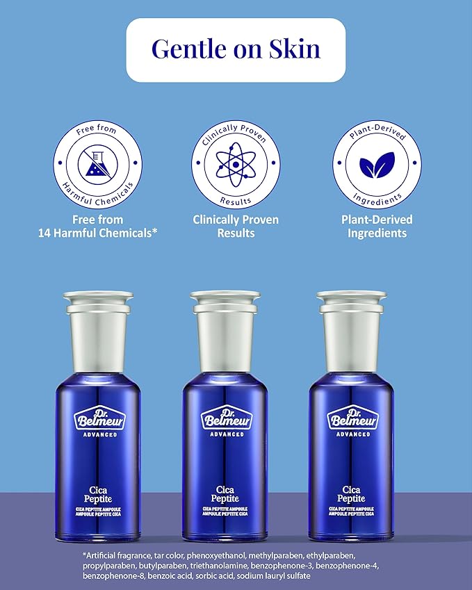 Advanced Cica Ampoule (1.7fl oz) - Soothing, Hydrating Serum for Sensitive Skin. Korean Skin Care. Centella Asiatica, Peptide Complex.