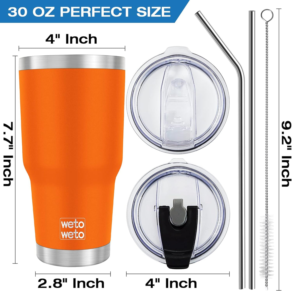 WETOWETO 30 oz Tumbler Stainless Steel Vacuum Insulated Coffee Ice Cup Double Wall Vacuum Coffee Cup Thermal Cups for Hot and Cold drinks, Suitable for Beach, Travel (Orange, 1 Pack)