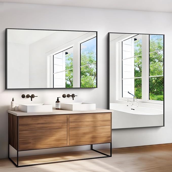 Bathroom Mirror,60x36 inch Large Wall Mirror for Bathroom Wall Mounted Black Rectangle Mirrors,Black Bathroom Mirror for Living Room,Farmhouse,Bedroom Entryway,Horizontal/Vertical