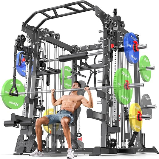 Smith Machine Power Rack Multifunctional Power Cage Deep Squat Rack Cable Crossover System Selectable More Training Attachment for Garage & Home Gym
