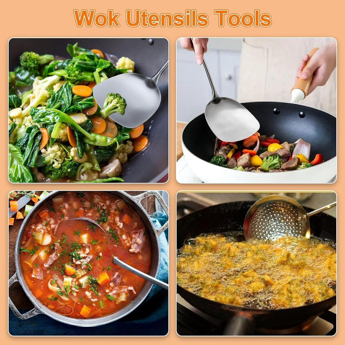 FJNATINH Metal Spatula,Wok Utensil Wok Spatulas for Kitchen Use Cooking Utensils Spatula for Cooking,Wooden Handle
